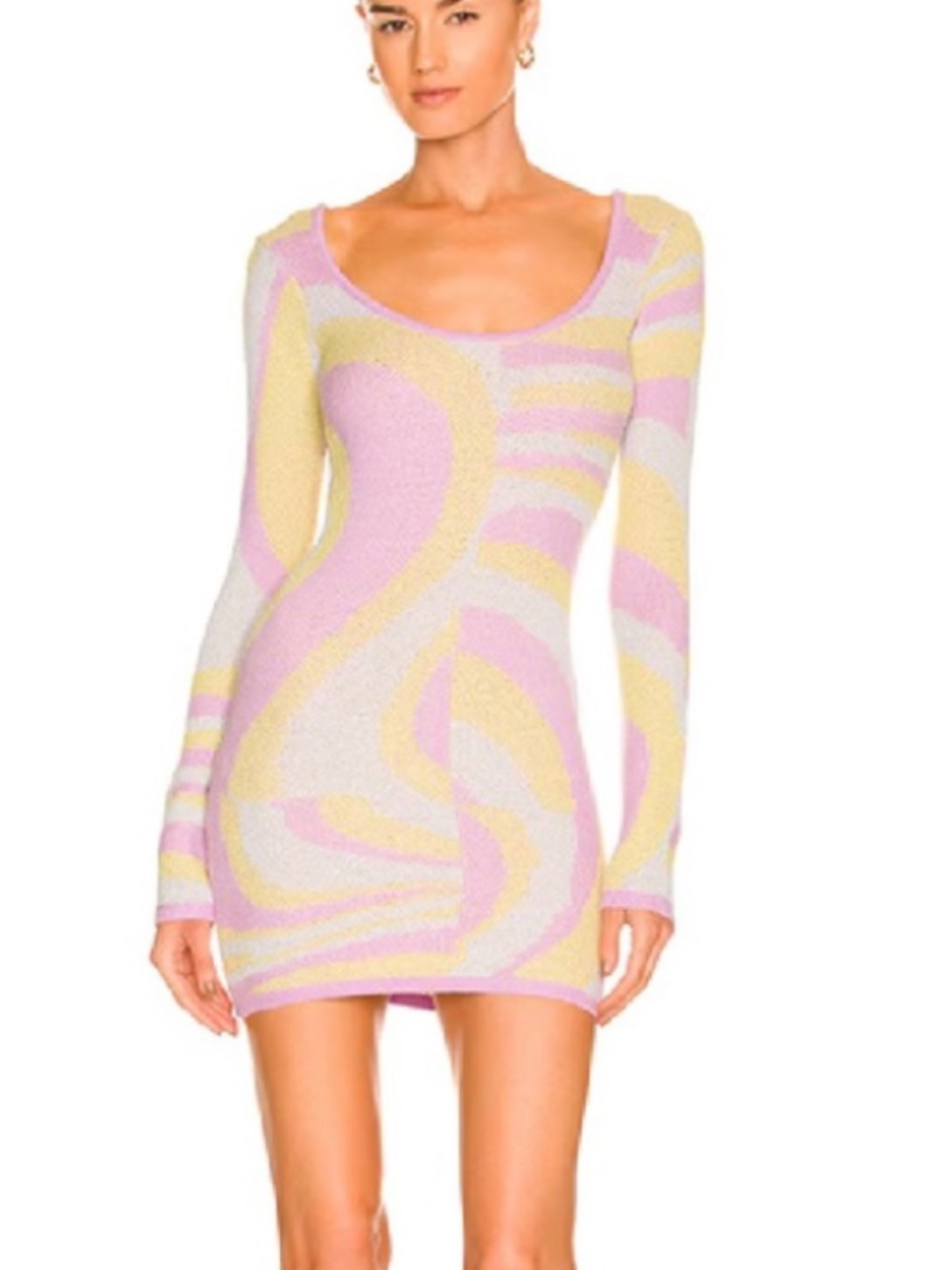 Woman's Superdown Pink and Yellow Long Sleeve Bodycon Dress, NWT, Small
